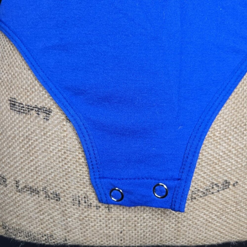 NWT Nordstrom Poof Royal blue leotard three-quarter length sleeves Bodysuit M/L - Picture 3 of 10